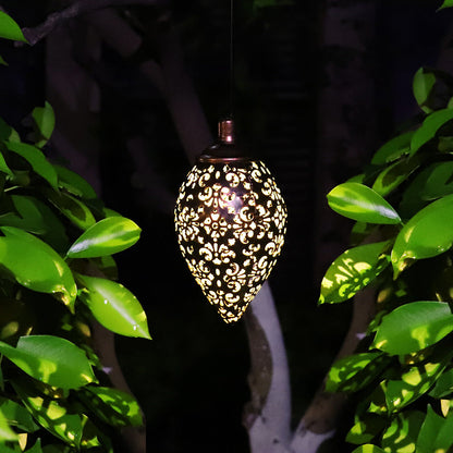 Solar-Powered Bronze Garden Lantern with Intricate Cut-Out Patterns