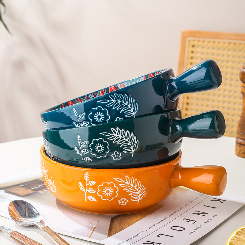 Multicolored Ceramic Bowls with Handles for Eco-Friendly Dining