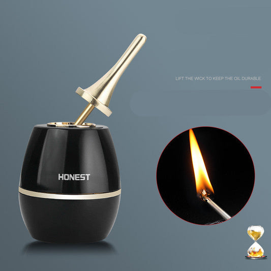 Eco-Friendly Black & Gold Oil Lamp with Cylindrical Base and Conical Top