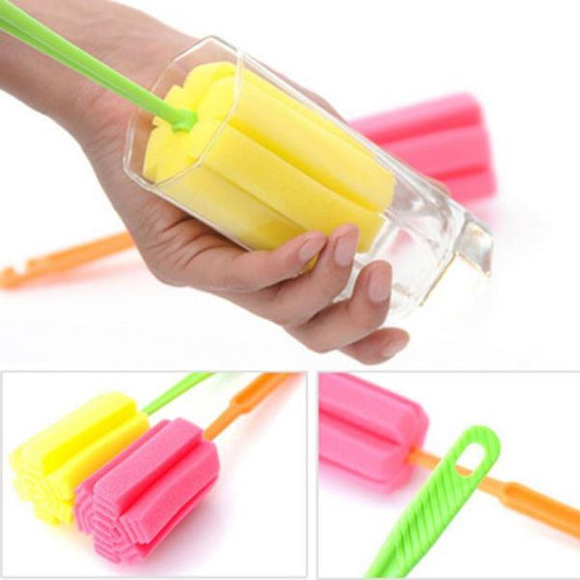 Eco-Friendly Bottle Cleaning Brush with Reusable Sponge and Plastic Handle