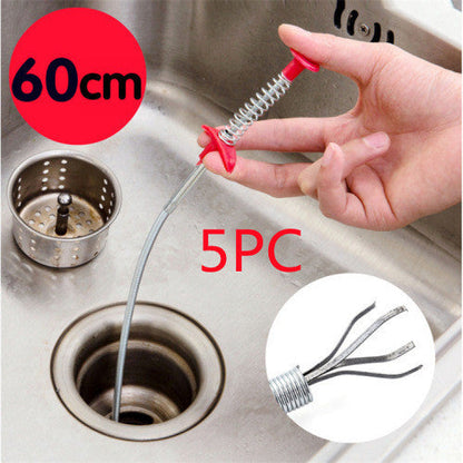 Eco-Friendly Drain Clog Remover Tool - Metal Shaft, Red Handle, 60cm