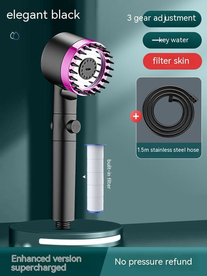 Water-Saving Black Handheld Showerhead with Built-In Filter