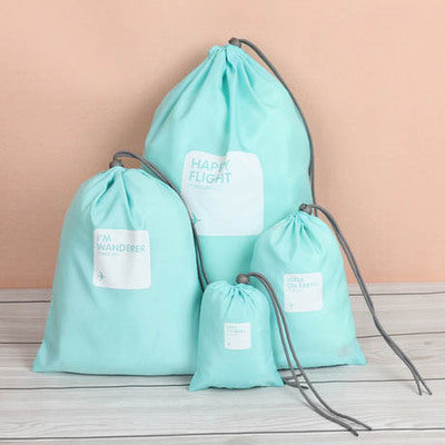 Light blue eco-friendly reusable drawstring bags set