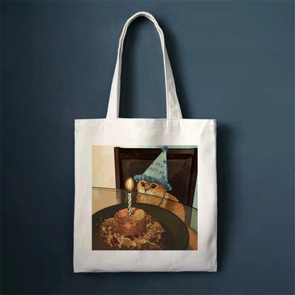 Eco-Friendly White Cat Tote Bag - Sustainable Cotton Reusable Shopping Bag