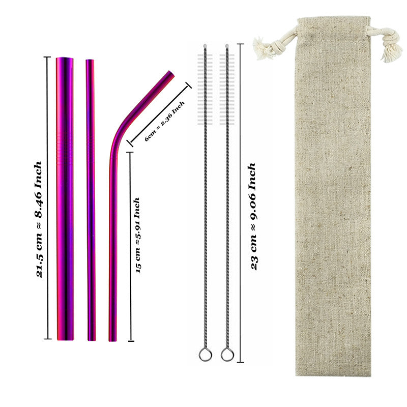 Eco-Friendly Reusable Stainless Steel Metal Straws Set with Cleaning Brushes