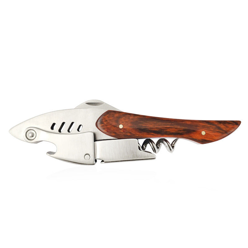 Eco-Friendly Fish-Shaped Corkscrew and Bottle Opener with Wooden Handle