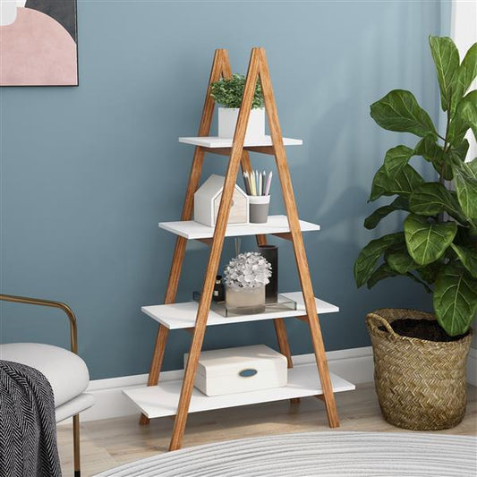 Eco-Friendly A-Frame Ladder Shelf with Natural Wood Frame