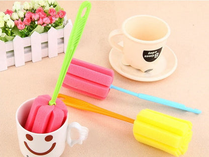 Eco-Friendly Bottle Cleaning Brush with Reusable Sponge and Plastic Handle