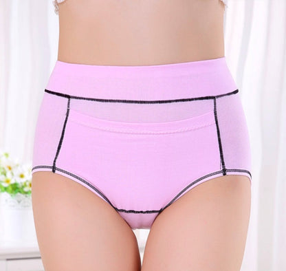 Women's Cotton Briefs with Front Pocket - Light Blue with Pink Stitching