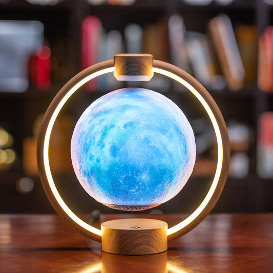 Levitating Moon Lamp with Wooden Base and Energy-Efficient LED Lighting