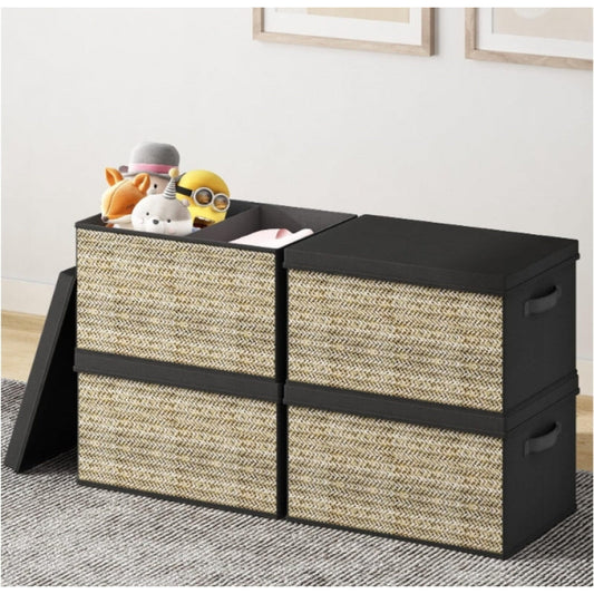 Eco-Friendly Black Storage Organizer with Natural Fiber Panels