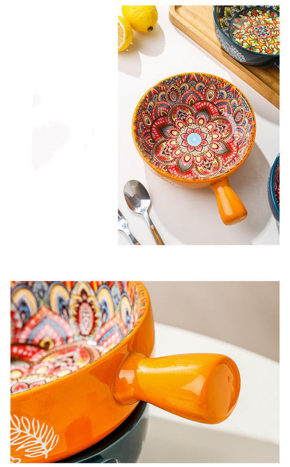 Multicolored Ceramic Bowls with Handles for Eco-Friendly Dining