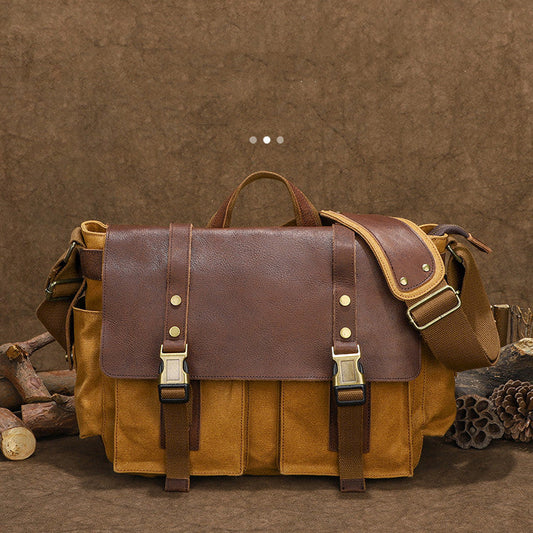 Eco-Friendly Leather and Canvas Messenger Bag