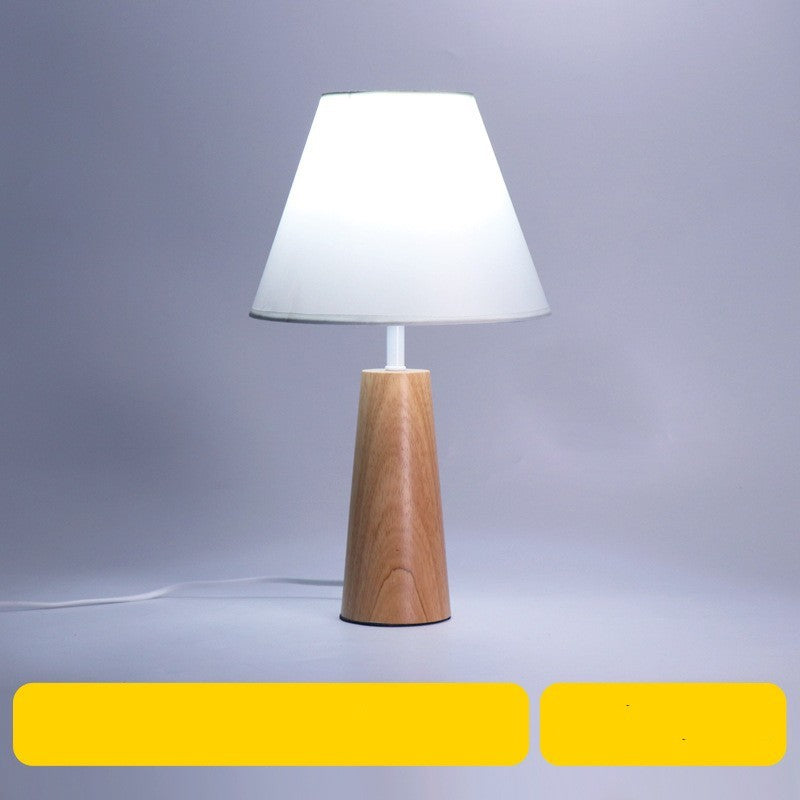 Eco-Friendly White Table Lamp with Natural Wood Base