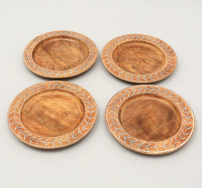 Eco-Friendly Wooden Dinner Plate with White Pattern