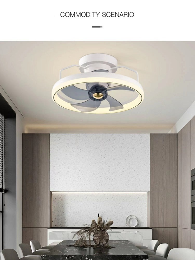Energy-Efficient Ceiling Fan with LED Light - White Circular Design