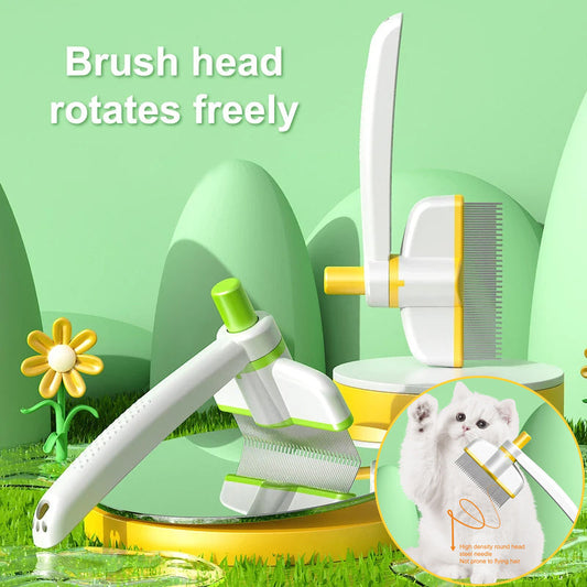 Rotating Pet Grooming Brush with Ergonomic Handle