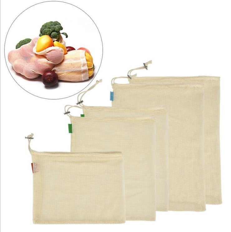 Natural cotton reusable produce bags with drawstring closure