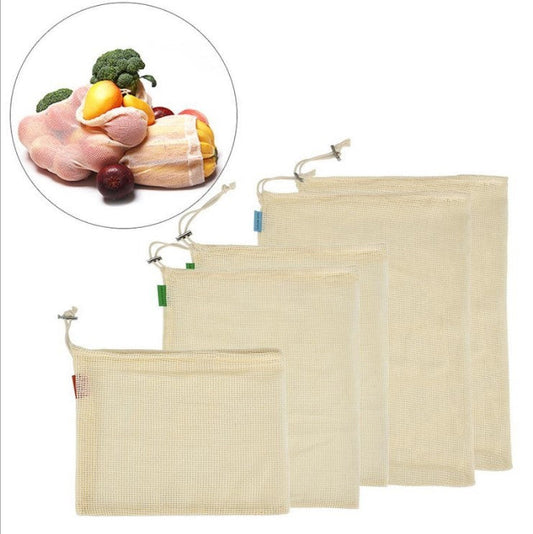 Natural cotton reusable produce bags with drawstring closure