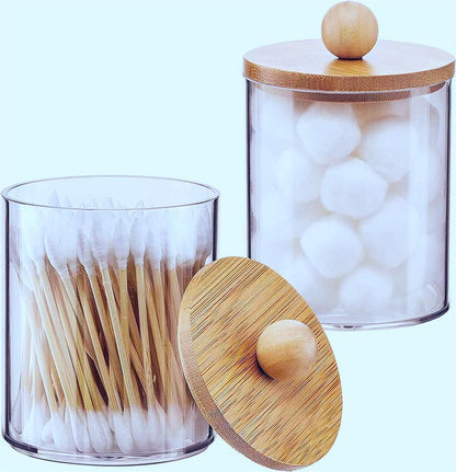 Eco-Friendly Glass Storage Jars with Bamboo Lids for Bathroom Organization