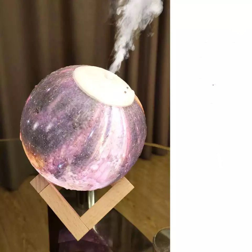 Moon-Shaped Humidifier with Wooden Stand for Wellness and Air Quality