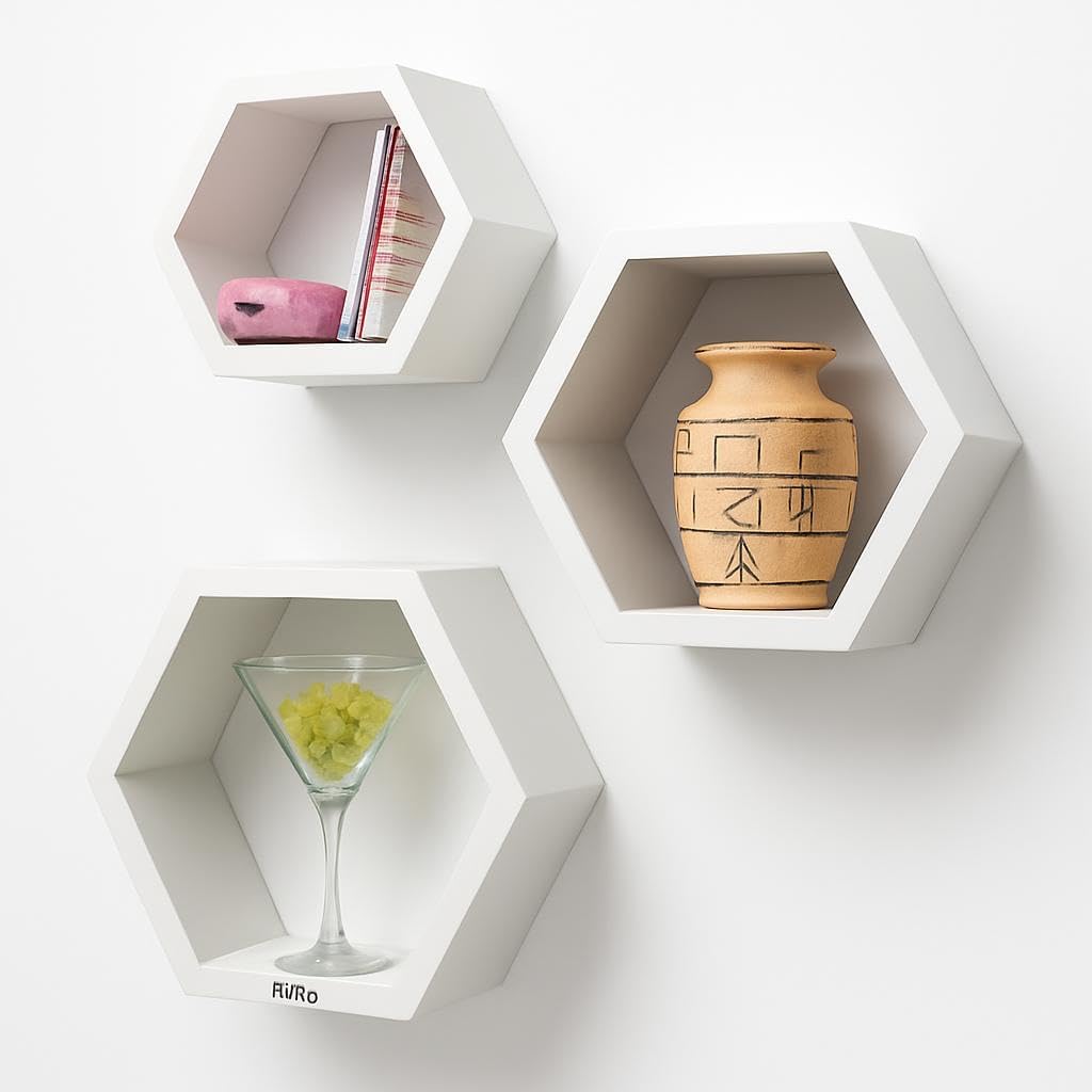 Hexagon Wall Shelves Set of 3 - White Decorative Floating Shelves