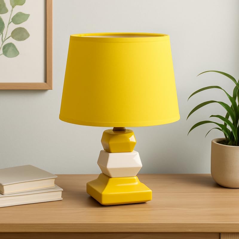 Yellow Ceramic Table Lamp for Home Decor, Bedside, Living Room, Office Lighting