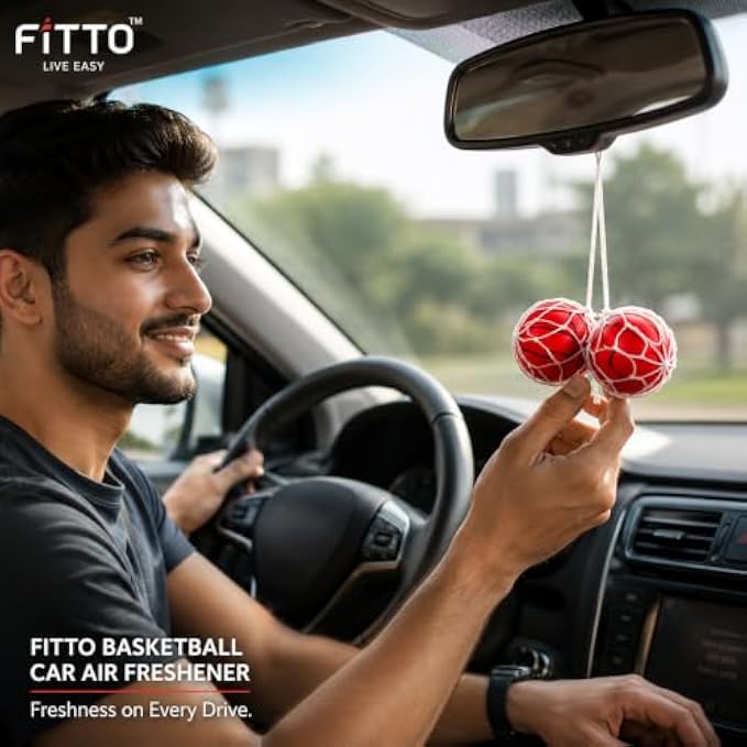 96 Pieces Basketball Car Air Fresheners (2-Piece Red Hanging Fragrance Balls with White Net Cord for Car Interior – SUV – Locker and Small Spaces)