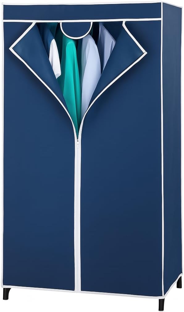 72 Pieces Wardrobe Storage Organizers (Breathable Nonwoven Fabric Closet with Zip Closure – Sturdy Metal Frame – Space-Saving Design for Dust-Free Textile Storage – Blue – 75 x 150 x 50 cm)