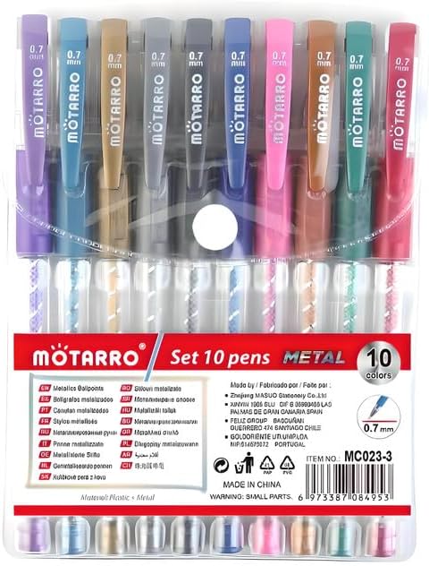 10 Pieces 0.7mm Metallic Ball Point Pens 15cm Assorted Colors