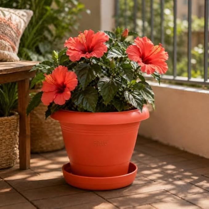 96 Pieces 25 cm Plastic Flower Pots with Saucer (Lightweight Indoor Outdoor Planter – Durable Plant Pot for Home Balcony Garden – Orange)