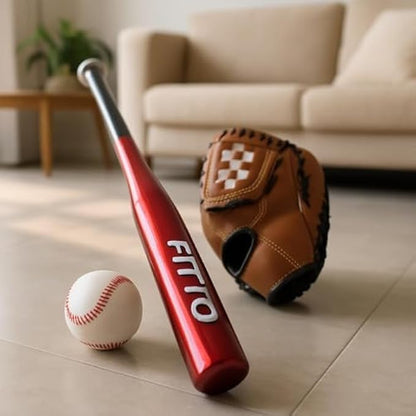 Aluminium Baseball Set - Red Bat, Gloves, and Ball