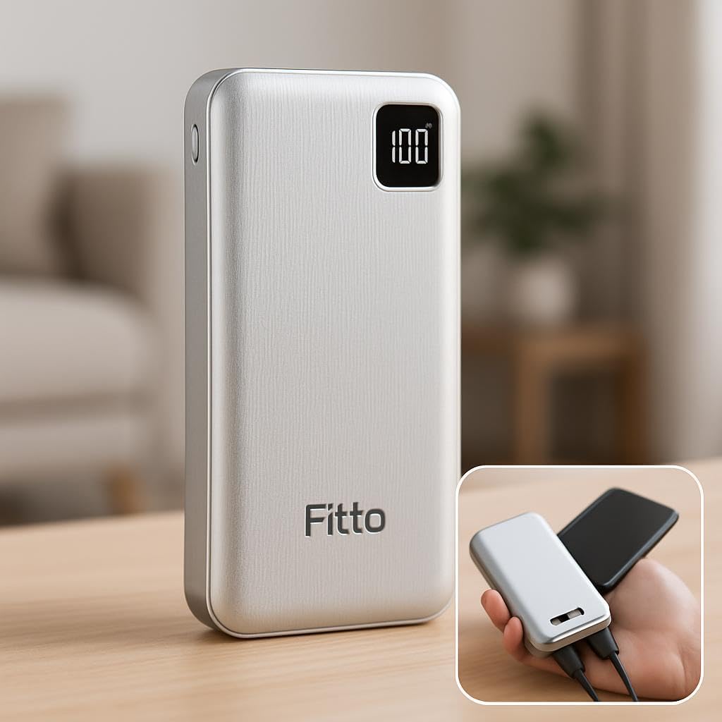 20000mAh Power Bank with Type C & Micro USB Inputs, Dual USB Outputs, Silver