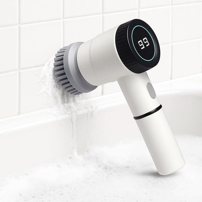 Electronic Cleaning Brush for Bathroom & Kitchen | LED Display, 5 Brush Heads, 3 Cleaning Modes | Powerful Scrubber for Tough Stains | Multipurpose Cordless Cleaner for Home Surfaces