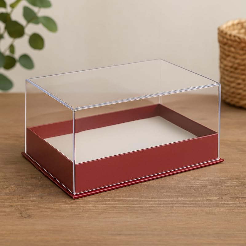 Transparent Acrylic Rectangular Box 18x13.5x7.5cm Red for Storage and Display