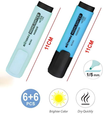 12-Piece Assorted 11cm 1/5mm Highlighters for Office, School, Study