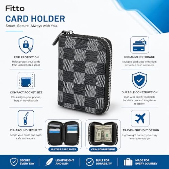 144 Pieces Blocking Zip-Around Card Holder Wallet (Multiple Card Slots – Cash Compartment – Black and Grey)