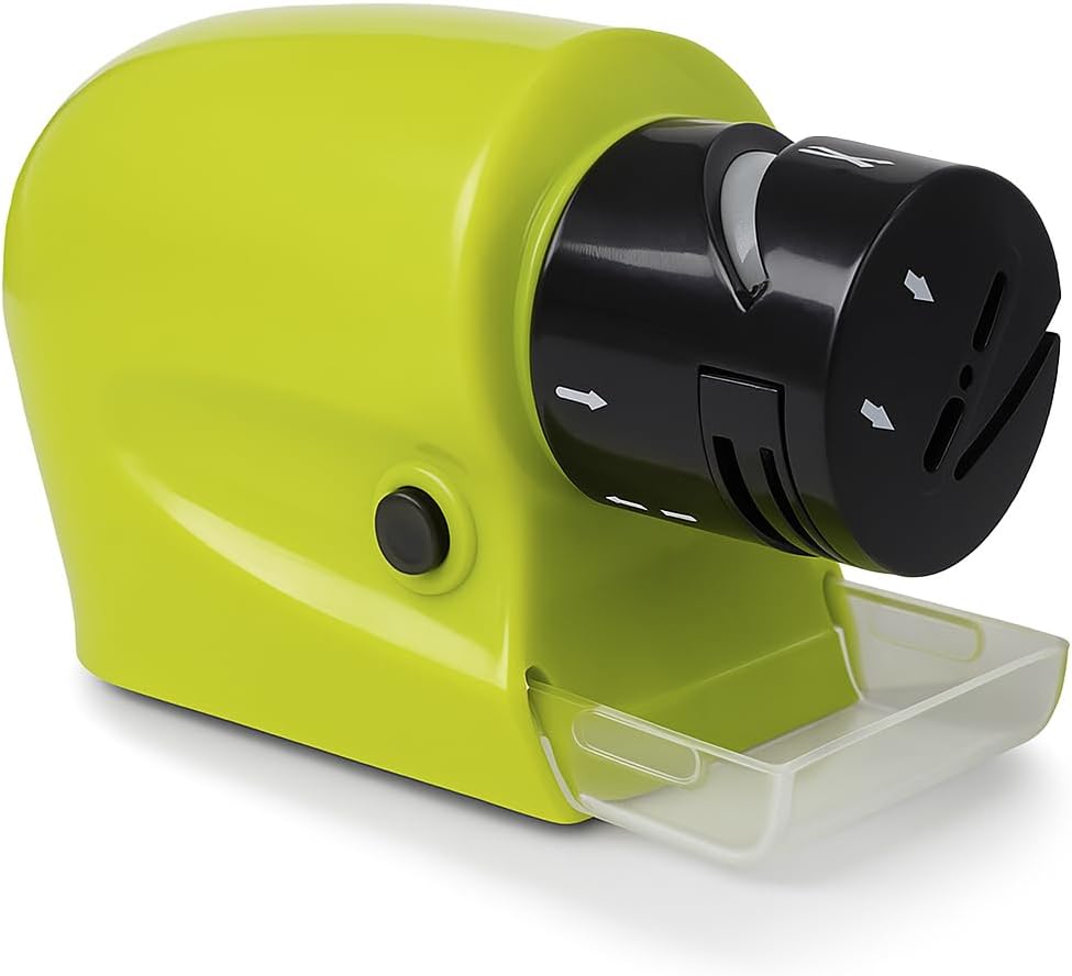 Cordless Motorized Knife Sharpener, Compact & Portable, Battery-Operated Blade Sharpening Tool for Kitchen Knives, Scissors, and More – Green, H130 x W32 x D30 mm