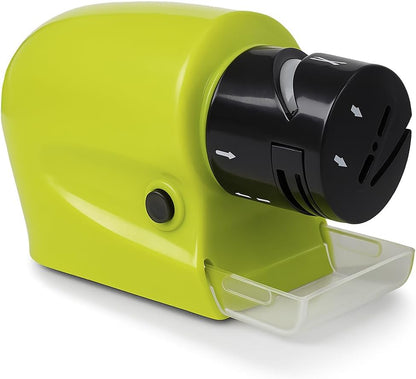 Cordless Motorized Knife Sharpener, Compact & Portable, Battery-Operated Blade Sharpening Tool for Kitchen Knives, Scissors, and More – Green, H130 x W32 x D30 mm