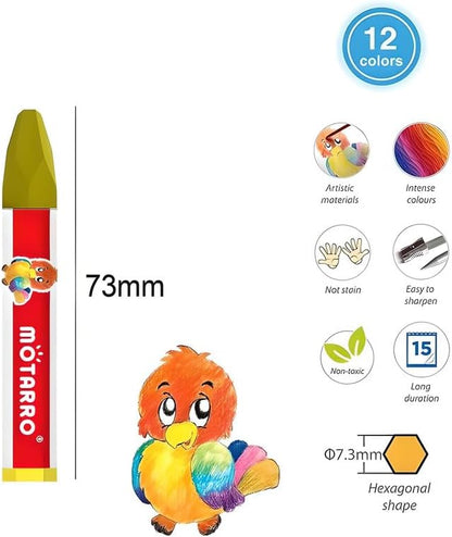 12 Pieces Oil Pastel Set - 7.3cm, 12 Vibrant Colors
