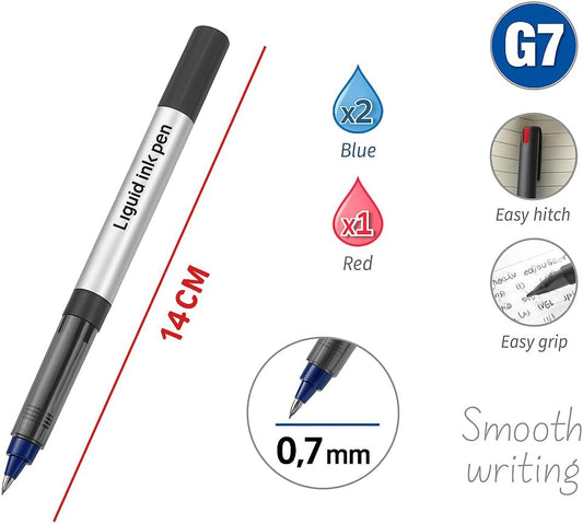 3-Piece 0.7mm Liquid Ink Pens 14cm - Red & Blue