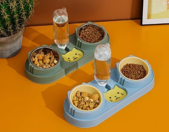 96 Pieces Cat Water & Food Feeder Bowls with Bottle (Dual Stainless Steel Bowls – Assorted Colors)