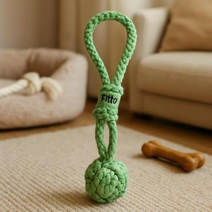 Dog Tug Rope Toy Green 37.5x10 cm - Braided Cotton Pet Tug & Chew Toy for Dogs Puppies, Interactive Tug-of-War, Training and Fetch