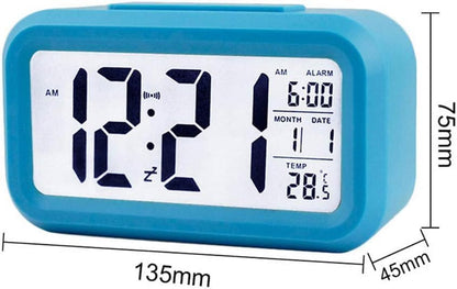 Smart Digital Alarm Clock with Date & Temperature, Snooze Button, Battery Operated LCD Display Desk Clock with Night Light & Auto-Dimming for Kids, Bedroom, Home Office