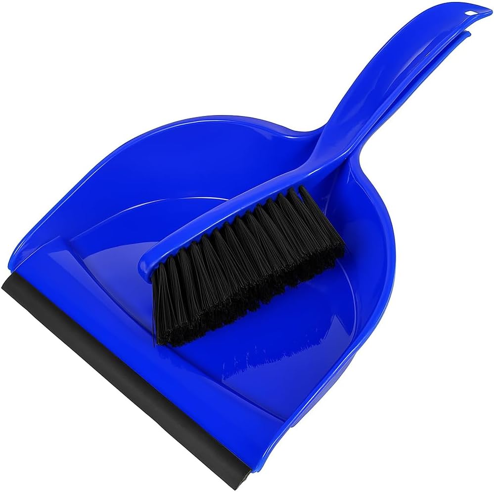 Blue Dustpan and Brush Set - High-Quality Plastic, Ergonomic Handle, Lightweight, Compact Design for Efficient Cleaning - Indoor & Outdoor Use, Ideal for Home, Office, Garage, and Car