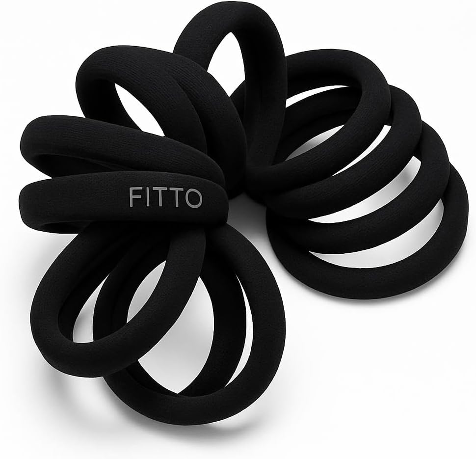 144 Pieces Black Soft and Stretchy Seamless Elastic Fabric No-Metal Ponytail Holders - Durables (No Damage Hair Ties for All Hair Types - 12 Pack (Assorted Colors))