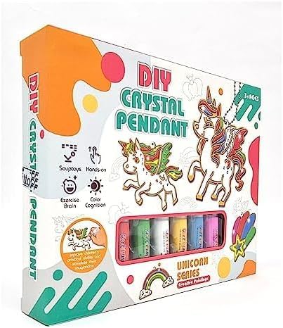 96 Pieces Unicorn Theme 6 Pendant Making Sets For Kids With Window Art Paint Non-Toxic Paint With Brushes