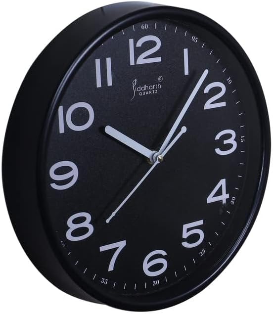 Sleek Black 25cm Round Wall Clock for Living Room, Bedroom, Kitchen, and Office | Stylish and Minimalist Design | Silent Quartz Movement with Easy-to-Read Numbers