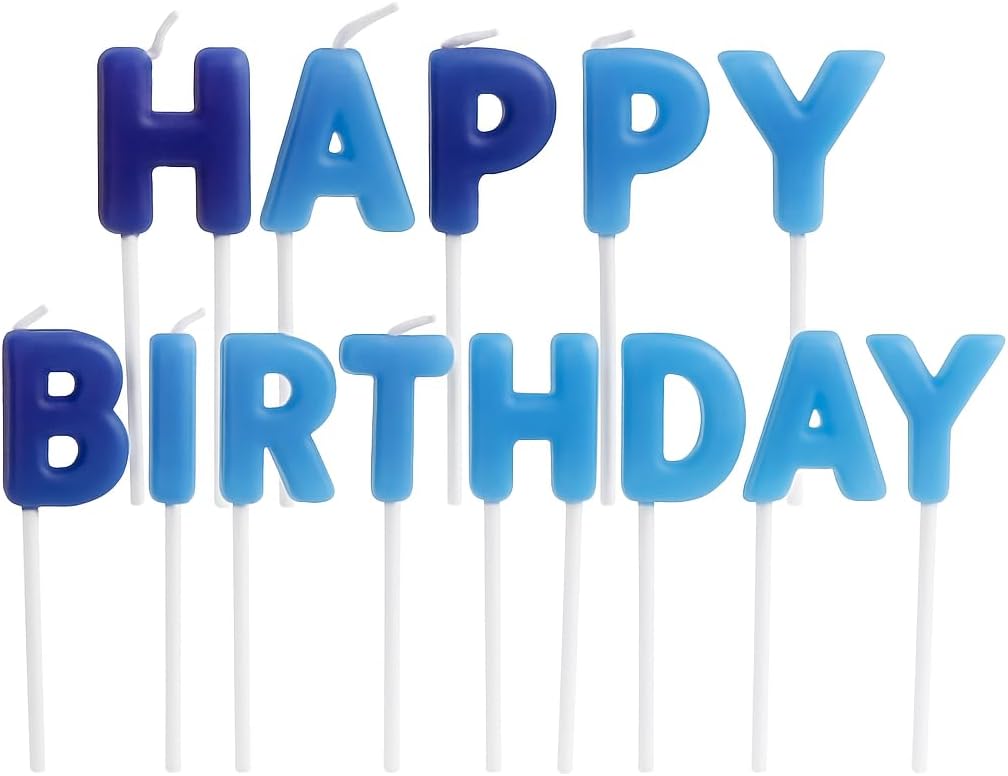 120 Pieces Happy Birthday Letter Candle - Blue Birthday Party Candles with Custom Greeting Accent