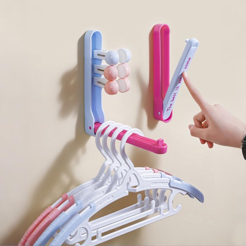 120 Pieces 90 Degree Foldable Adhesive Space-Saving Clothes Hanger Storage - Hold uptos (5kgs – Rose Red & Blue - 2-Pack)